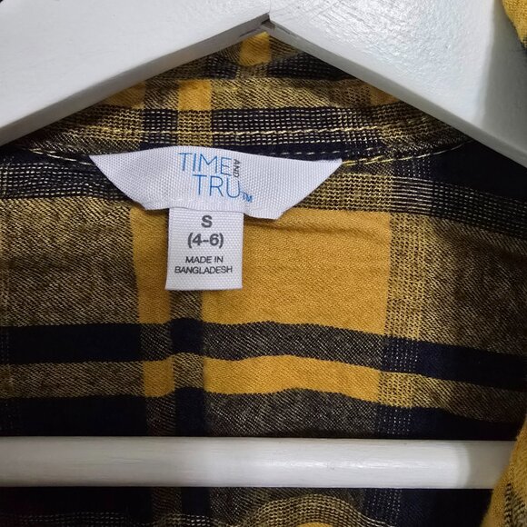 Time and Tru Mustard and Navy Flannel Button down top - S - Picture 7 of 8